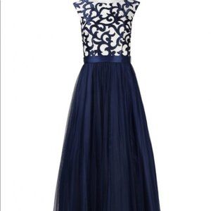 Aidan Mattox navy/white floral fit & flare dress